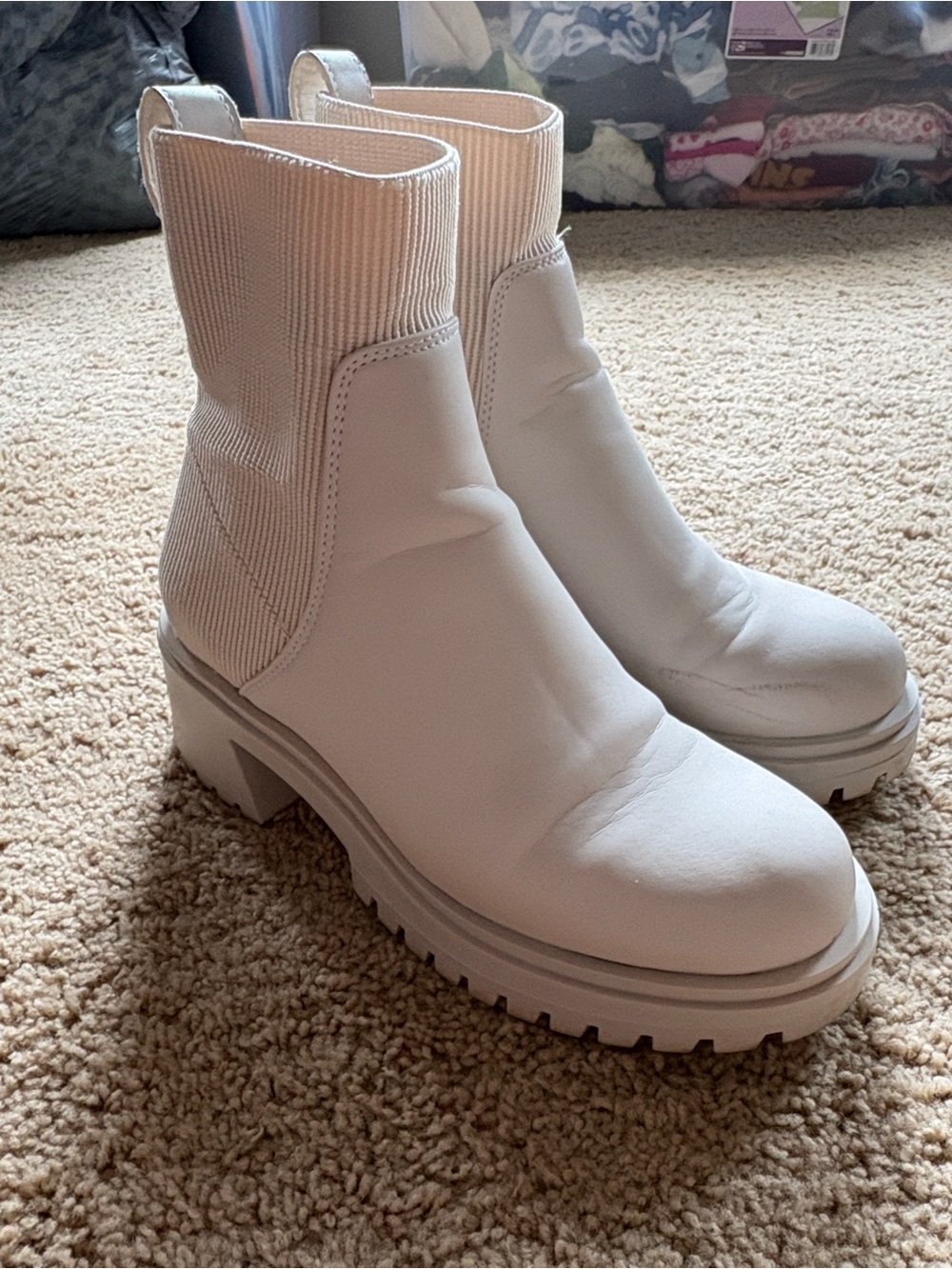 Steve Madden White Chunky Chelsea Ankle Boots